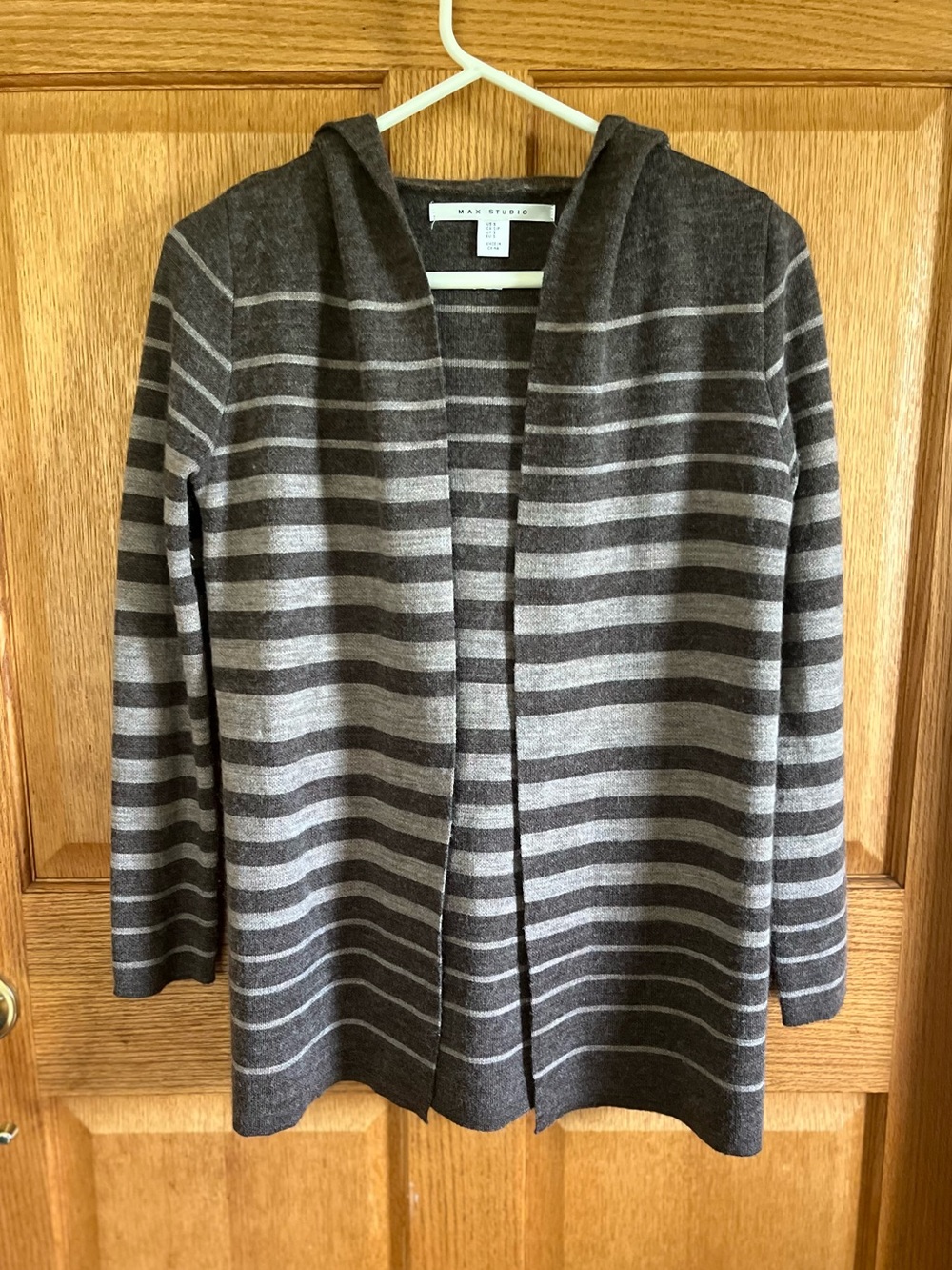 Emax studio merino wool Striped Hooded Open Cardigan - Gray